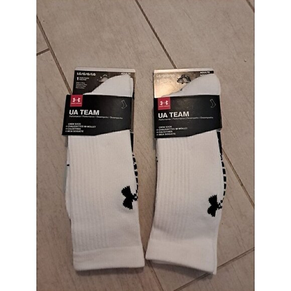 2 PAIRS White UA Under Armour U4565P1-170 Mens Team Crew Socks Athletic Large - Picture 1 of 1
